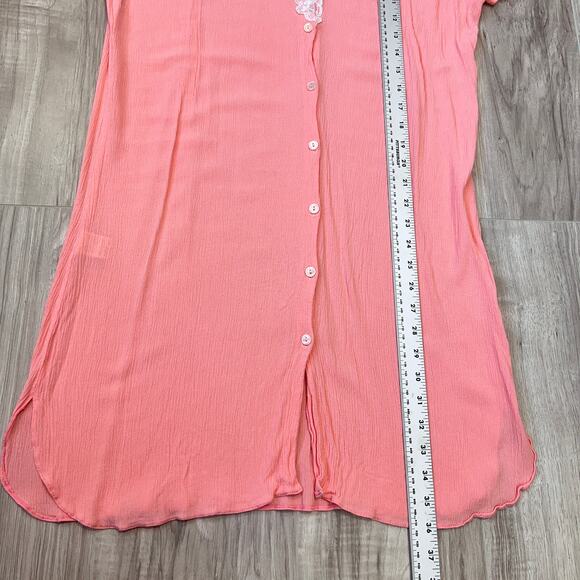 Miss Alenza Pink Nightgown Lace Trim Button Front EU 42 US Medium 36" Length - Picture 5 of 8